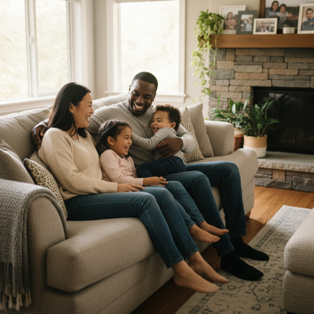 Family reviewing important documents together