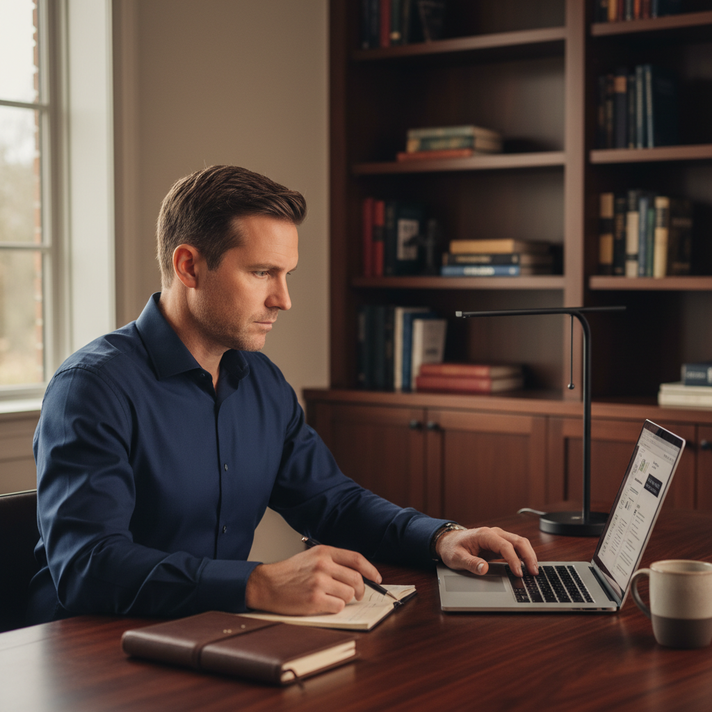 Online notary session via laptop